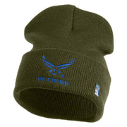 US Air Force Wing with Retired Logo Embroidered 12 Inch Long Beanie - Olive OSFM