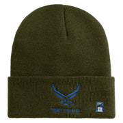 US Air Force Wing with Retired Logo Embroidered 12 Inch Long Beanie - Olive OSFM