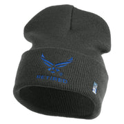 US Air Force Wing with Retired Logo Embroidered 12 Inch Long Beanie - Charcoal OSFM
