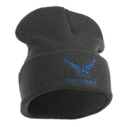 US Air Force Wing with Retired Logo Embroidered 12 Inch Long Beanie - Charcoal OSFM