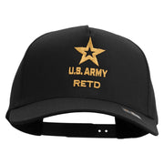 Licensed Star U.S. Army Retired Military Embroidered Solid Cotton Twill 5 Panel Prostyle Snap Cap - Black OSFM