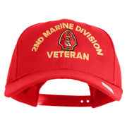2nd Marine Division Veteran Embroidered 6 Panel Structured Cotton Twill Cap Made in USA - Red OSFM