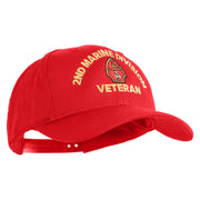 2nd Marine Division Veteran Embroidered 6 Panel Structured Cotton Twill Cap Made in USA - Red OSFM