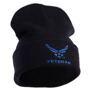 US Air Force Wing with Veteran Logo Embroidered 12 Inch Long Beanie - Black OSFM