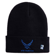 US Air Force Wing with Veteran Logo Embroidered 12 Inch Long Beanie - Black OSFM