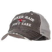 Biker Hair Don't Care Embroidered Cotton Mesh Cap