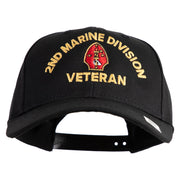 2nd Marine Division Veteran Embroidered 6 Panel Structured Cotton Twill Cap Made in USA - Black OSFM