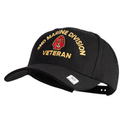 2nd Marine Division Veteran Embroidered 6 Panel Structured Cotton Twill Cap Made in USA - Black OSFM