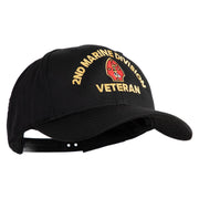 2nd Marine Division Veteran Embroidered 6 Panel Structured Cotton Twill Cap Made in USA - Black OSFM