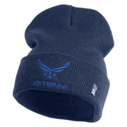US Air Force Wing with Veteran Logo Embroidered 12 Inch Long Beanie - Navy OSFM