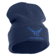 US Air Force Wing with Veteran Logo Embroidered 12 Inch Long Beanie - Navy OSFM