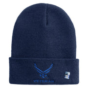 US Air Force Wing with Veteran Logo Embroidered 12 Inch Long Beanie - Navy OSFM