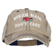 Biker Hair Don't Care Embroidered Cotton Mesh Cap