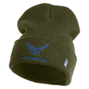 US Air Force Wing with Veteran Logo Embroidered 12 Inch Long Beanie - Olive OSFM