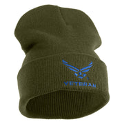 US Air Force Wing with Veteran Logo Embroidered 12 Inch Long Beanie - Olive OSFM