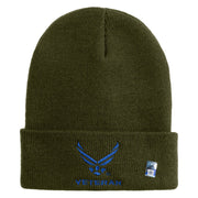 US Air Force Wing with Veteran Logo Embroidered 12 Inch Long Beanie - Olive OSFM