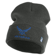 US Air Force Wing with Veteran Logo Embroidered 12 Inch Long Beanie - Charcoal OSFM