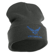 US Air Force Wing with Veteran Logo Embroidered 12 Inch Long Beanie - Charcoal OSFM