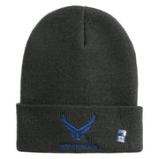 US Air Force Wing with Veteran Logo Embroidered 12 Inch Long Beanie - Charcoal OSFM