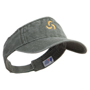 Abstract Fan Sign Embroidered Washed Pigment Dyed Cotton Twill Visor - Olive OSFM