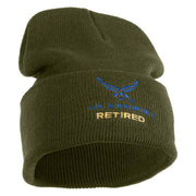 US Air Force Retired with Wing Logo Embroidered 12 Inch Long Beanie - Olive OSFM