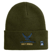 US Air Force Retired with Wing Logo Embroidered 12 Inch Long Beanie - Olive OSFM
