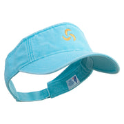 Abstract Fan Sign Embroidered Washed Pigment Dyed Cotton Twill Visor - Aqua OSFM