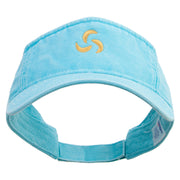 Abstract Fan Sign Embroidered Washed Pigment Dyed Cotton Twill Visor - Aqua OSFM