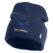 US Air Force Retired with Wing Logo Embroidered 12 Inch Long Beanie - Navy OSFM