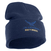 US Air Force Retired with Wing Logo Embroidered 12 Inch Long Beanie - Navy OSFM