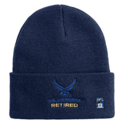 US Air Force Retired with Wing Logo Embroidered 12 Inch Long Beanie - Navy OSFM