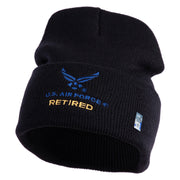 US Air Force Retired with Wing Logo Embroidered 12 Inch Long Beanie - Black OSFM