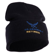 US Air Force Retired with Wing Logo Embroidered 12 Inch Long Beanie - Black OSFM