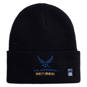 US Air Force Retired with Wing Logo Embroidered 12 Inch Long Beanie - Black OSFM