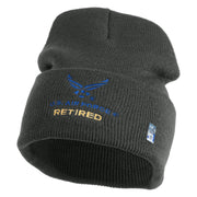 US Air Force Retired with Wing Logo Embroidered 12 Inch Long Beanie - Charcoal OSFM