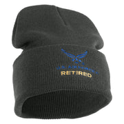 US Air Force Retired with Wing Logo Embroidered 12 Inch Long Beanie - Charcoal OSFM