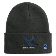 US Air Force Retired with Wing Logo Embroidered 12 Inch Long Beanie - Charcoal OSFM