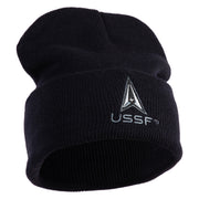 USSF with Delta Logo Embroidered 12 Inch Cuff Long Beanie - Black OSFM