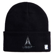 USSF with Delta Logo Embroidered 12 Inch Cuff Long Beanie - Black OSFM