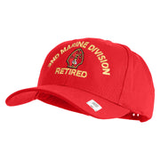 2nd Marine Division Retired Embroidered 6 Panel Structured Cotton Twill Cap Made in USA - Red OSFM