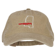 Mississippi with Map Outline Embroidered Washed Cotton Twill Cap