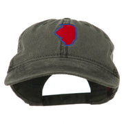 Illinois State Map Embroidered Washed Cotton Cap