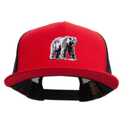 Polar Bear Embroidered Classic 5 Panel Two Tone Mesh Trucker Snapback Cap - Red-Black OSFM