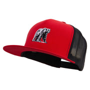 Polar Bear Embroidered Classic 5 Panel Two Tone Mesh Trucker Snapback Cap - Red-Black OSFM