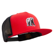 Polar Bear Embroidered Classic 5 Panel Two Tone Mesh Trucker Snapback Cap - Red-Black OSFM