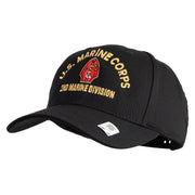 U.S. Marine Corps 2nd Marine Division Embroidered 6 Panel Structured Cotton Twill Cap Made in USA - Black OSFM