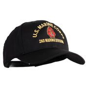 U.S. Marine Corps 2nd Marine Division Embroidered 6 Panel Structured Cotton Twill Cap Made in USA - Black OSFM