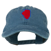 Illinois State Map Embroidered Washed Cotton Cap