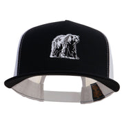 Polar Bear Embroidered Classic 5 Panel Two Tone Mesh Trucker Snapback Cap - Black-White OSFM