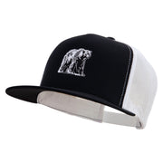 Polar Bear Embroidered Classic 5 Panel Two Tone Mesh Trucker Snapback Cap - Black-White OSFM